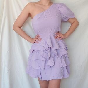 Do+Be Lilac Ruffled One Shoulder Mini Dress